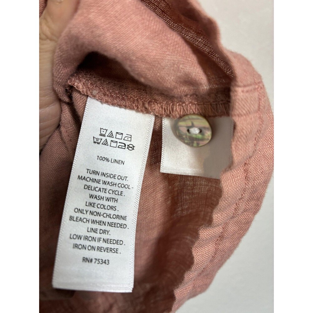 Nicole Miller Shirt Womens Large Pink 100% Linen Short Sleeve Button Up - Picture 11 of 11
